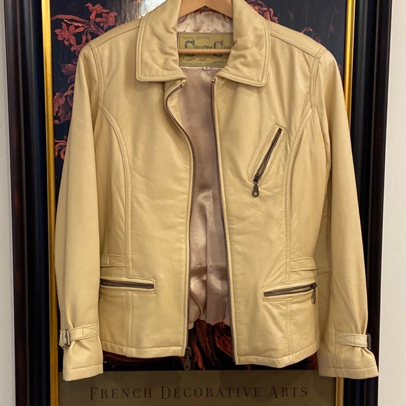 Jackets & Blazers - Women’s small butter yellow small leather jacket with satin lining.